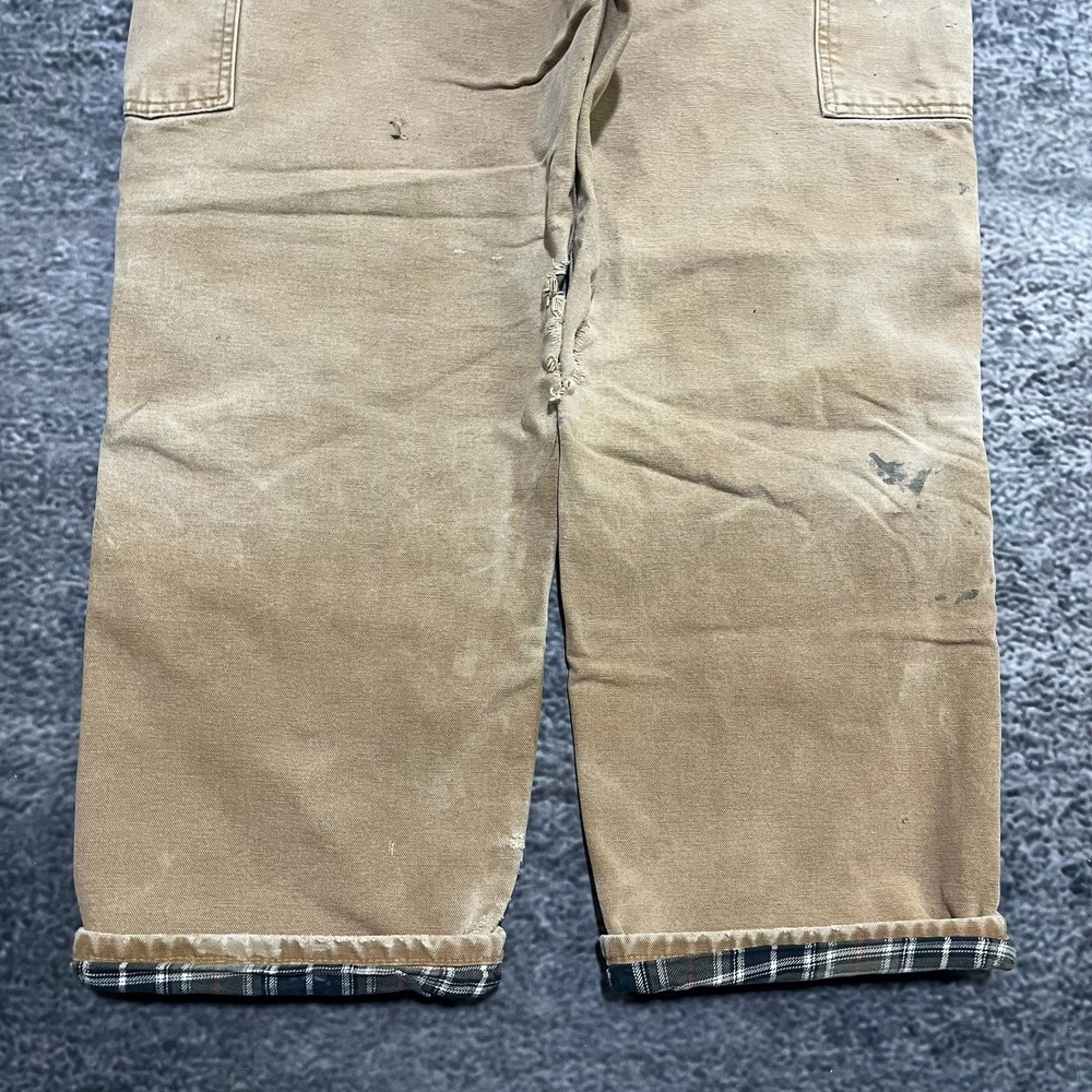 VTG Carhartt Carpenter Pants Tan 34x29 Distressed Faded Flannel Lined B111‎ BRN - Picture 4 of 16